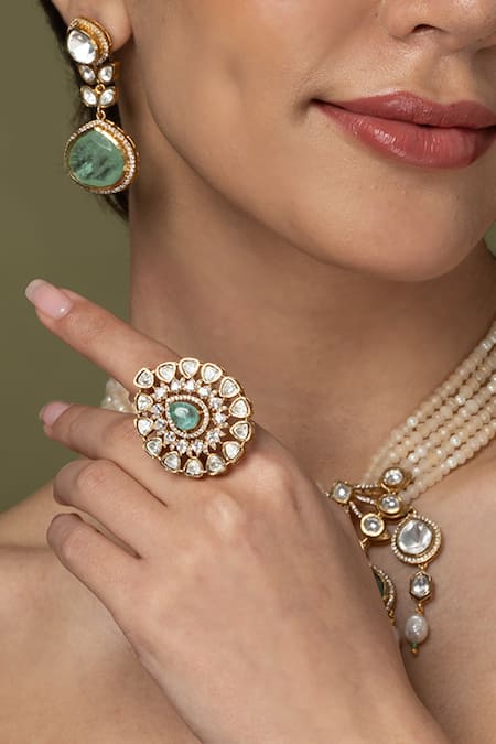 Joules by Radhika Mint Emerald & White Stone Cluster Ring 