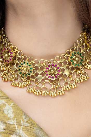 Joules by Radhika_Multi Color Beads, Stones Enchanted Garden Embellished Necklace _Online_at_Aza_Fashions