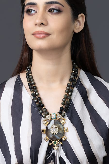 Joules by Radhika Midnight Slate Medallion Pendant Necklace