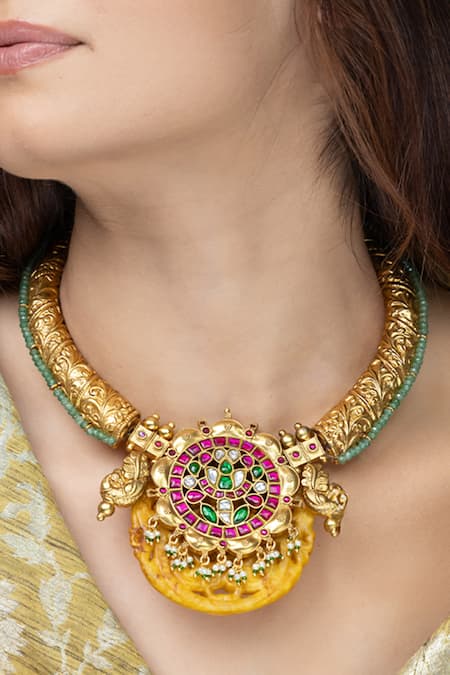 Joules by Radhika Floral Emerald Temple Choker