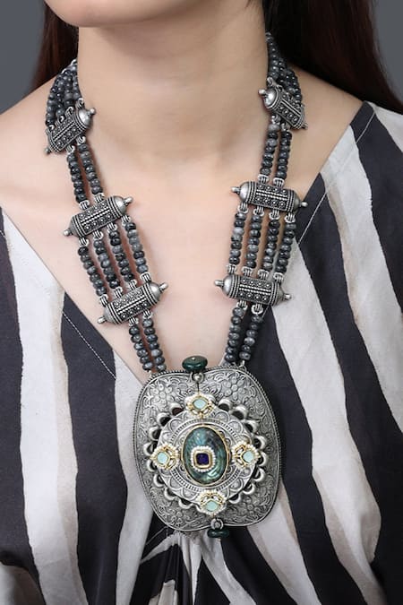 Joules by Radhika Midnight Silver Filigree Pendant Necklace