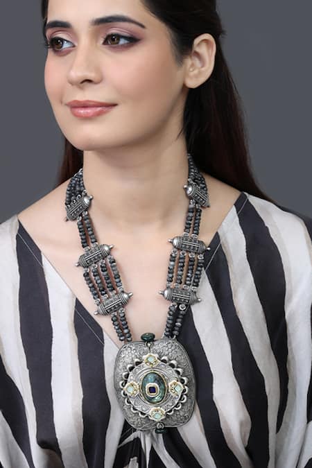 Joules by Radhika Midnight Silver Filigree Pendant Necklace