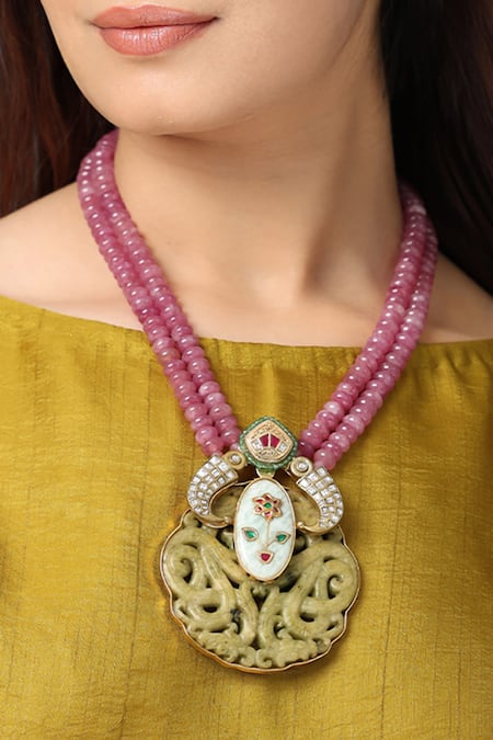 Joules by Radhika Ruby & Moss Medallion Pendant Necklace 