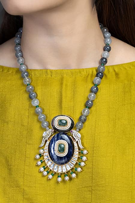 Joules by Radhika Swarna Bead Embellished Long Pendant Necklace