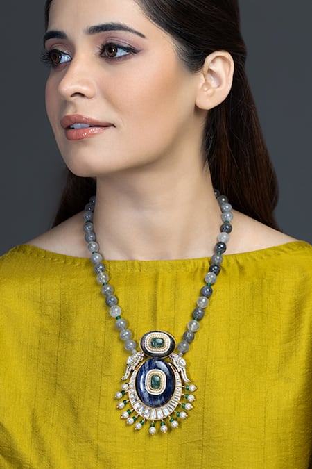 Joules by Radhika Swarna Bead Embellished Long Pendant Necklace