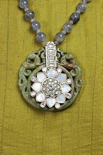 Joules by Radhika_Grey Beads, Stones Viraasat Embellished Pendant Necklace _Online_at_Aza_Fashions