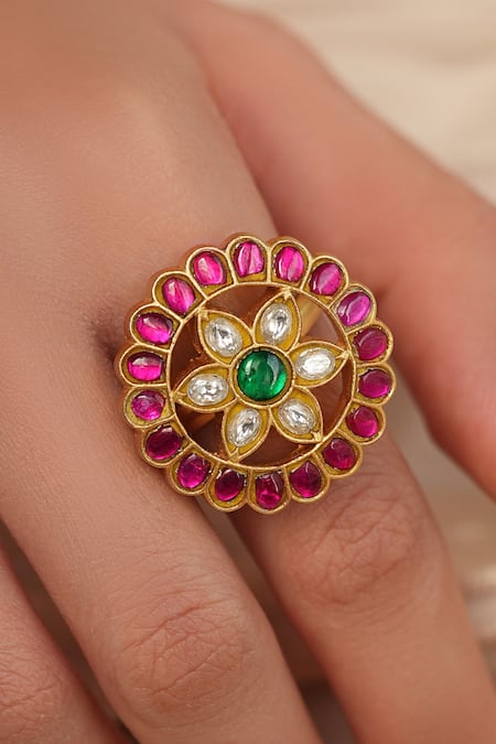 Joules by Radhika Polki Flower Embellished Ring 