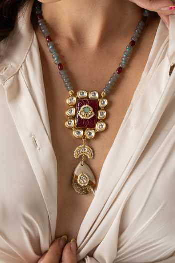 Joules by Radhika_Multi Color Beads, Stones Ornate Mixed Embellished Pendant Necklace_Online_at_Aza_Fashions