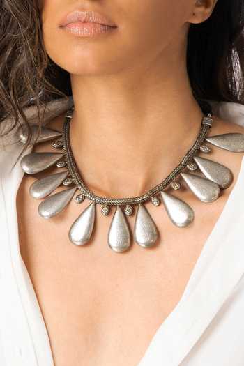 Joules by Radhika_Silver Plated Bold Teardrop Statement Necklace _Online_at_Aza_Fashions