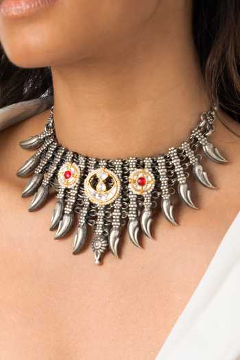 Joules by Radhika Silver Plated Stones Ornate Tribal Statement Necklace Online at Aza Fashions Joules by Radhika_Silver Plated Stones Ornate Tribal Statement Necklace _Online_at_Aza_Fashions