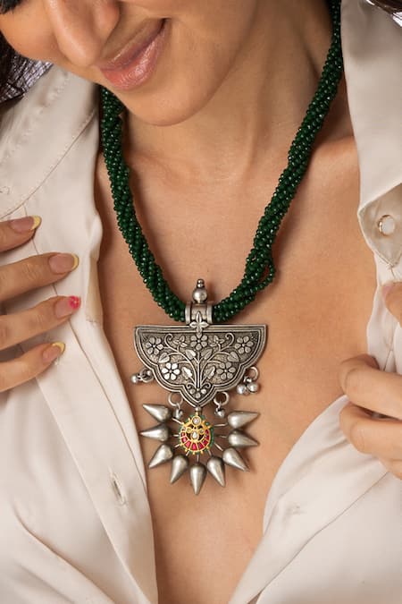 Joules by Radhika Textured Shield Pendant Necklace 