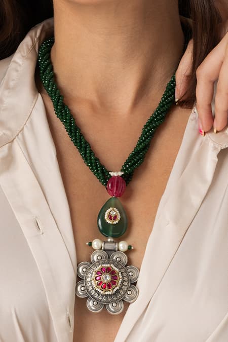 Joules by Radhika Ornate Floral Pendant Necklace 