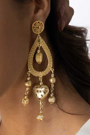 Joules by Radhika_Gold Plated Beads, Chains, Gemstones Floral Raw Earrings _Online_at_Aza_Fashions