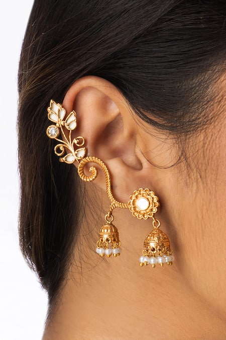 Joules by Radhika White Pearls Classic Earwrap Jhumka Earrings - Set Of 2 Online at Aza Fashions Joules by Radhika_White Pearls Classic Earwrap Jhumka Earrings - Set Of 2 _Online_at_Aza_Fashions
