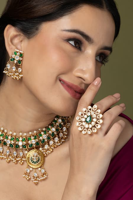 Joules by Radhika Polki Embellished Statement Ring 