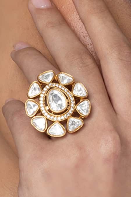 Joules by Radhika White Imitation Diamonds Flower Cluster Ring Online at Aza Fashions Joules by Radhika_White Imitation Diamonds Flower Cluster Ring _Online_at_Aza_Fashions