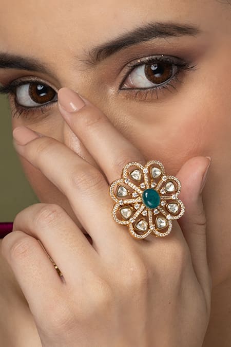 Joules by Radhika Paraiba Polki Floral Ring 