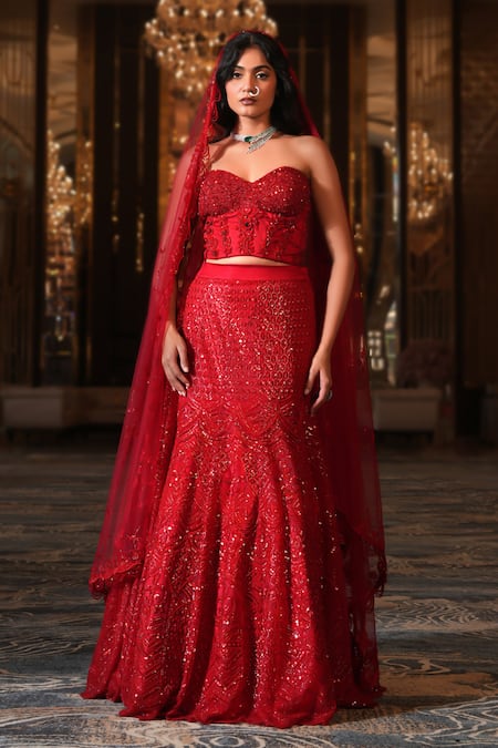 Nikunj By NIIDHI BAJAJ Maahira Embroidered Corset Lehenga Set 