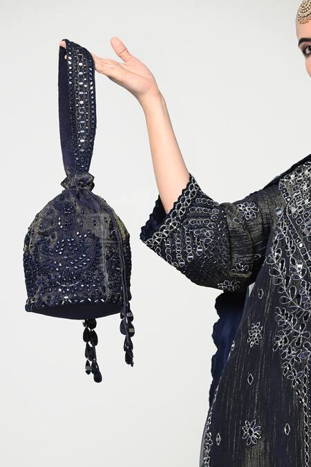 Buy OHH CROW Blue Silk, Tissue, Organza Embroidery, Mirrors Round Work Straight Kurta Set Buy_OHH CROW_Blue Silk, Tissue, Organza Embroidery, Mirrors Round Work Straight Kurta Set