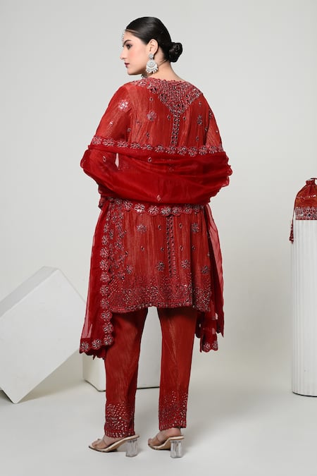 OHH CROW Silk Tissue Embroidered Kurta Set 