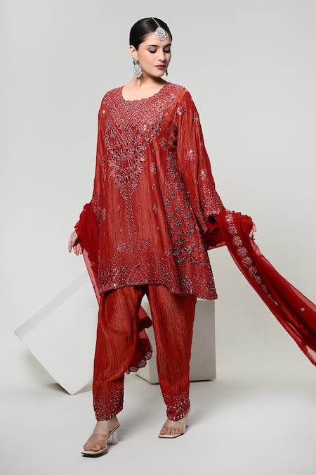 OHH CROW Silk Tissue Embroidered Kurta Set 