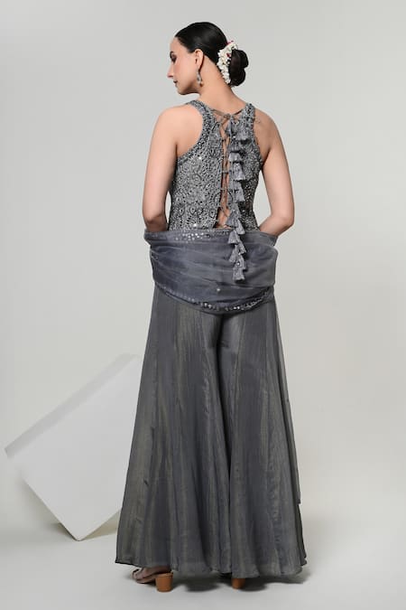 OHH CROW Embroidered Corset Sharara Set 