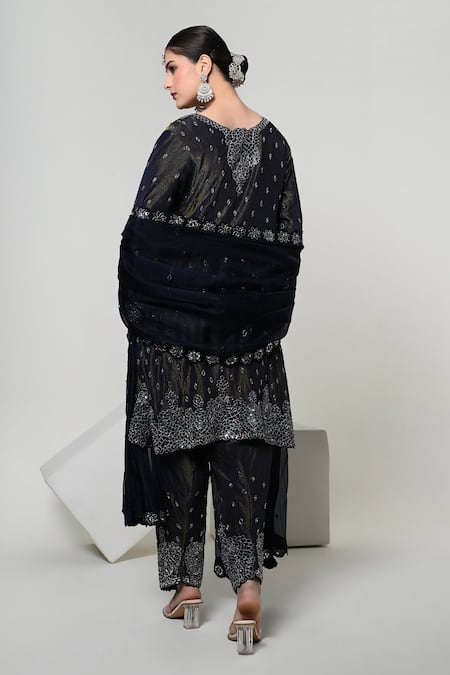 OHH CROW Silk Tissue Embroidered Kurta Set 