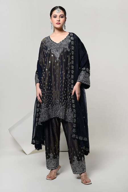 OHH CROW Silk Tissue Embroidered Kurta Set 