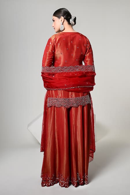 OHH CROW Mirror Work Silk Tissue Kurta Set 