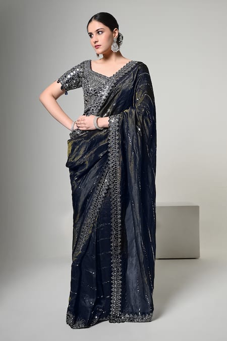 OHH CROW Border Embroidered Saree With Blouse 
