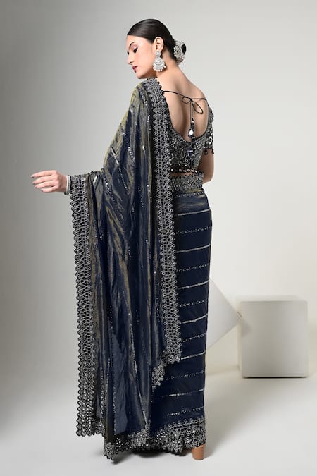 OHH CROW Border Embroidered Saree With Blouse 