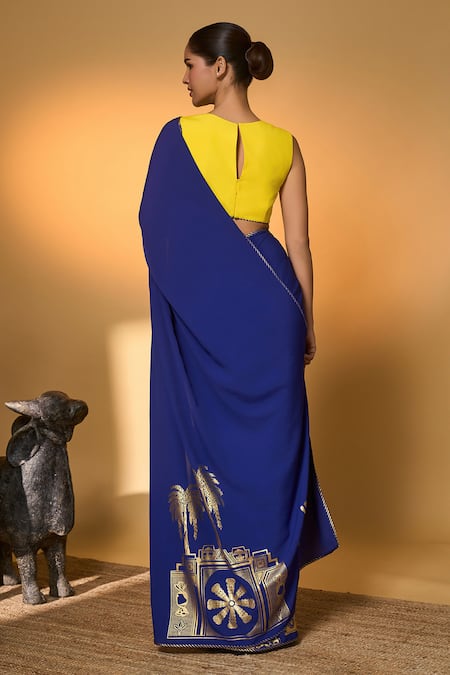 Masaba Tropical Camera Saree With Unstitched Blouse Piece 