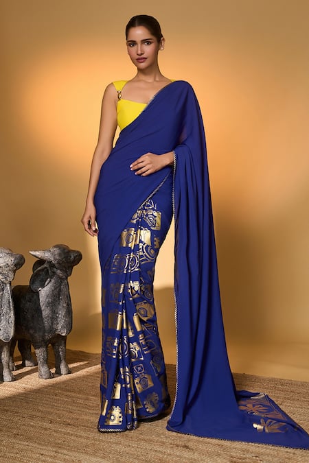 Masaba Tropical Camera Saree With Unstitched Blouse Piece 