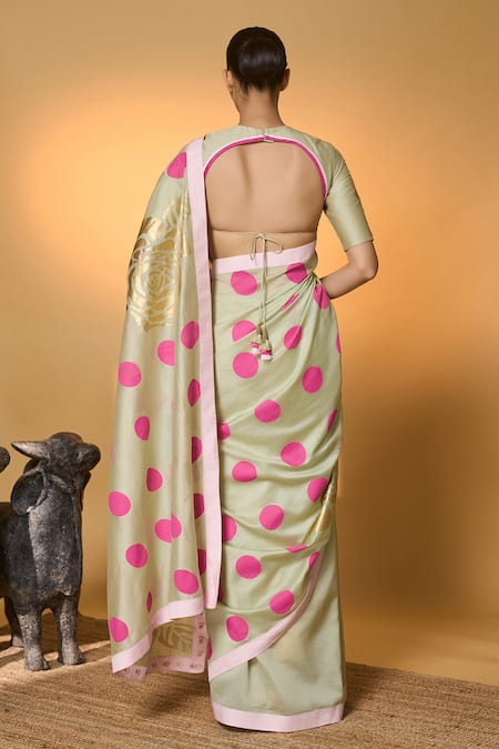 Masaba Rose Blush Polka Saree With Unstitched Blouse Piece 