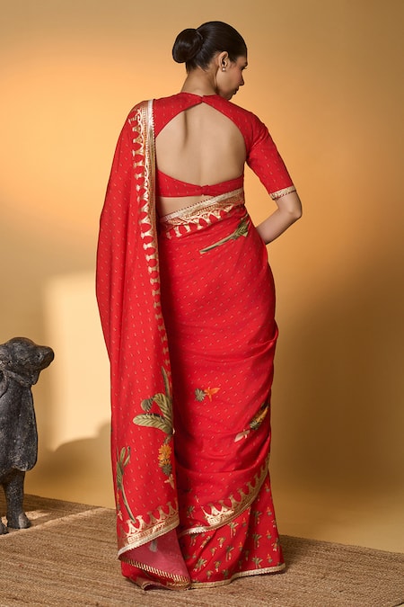 Masaba Tropical Amber Arches Saree With Unstitched Blouse Piece 