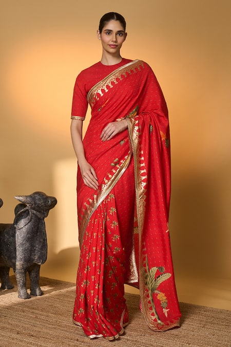 Masaba Tropical Amber Arches Saree With Unstitched Blouse Piece 