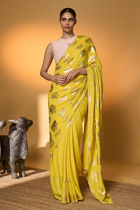 Masaba Haath Print Saree With Unstitched Blouse Piece 