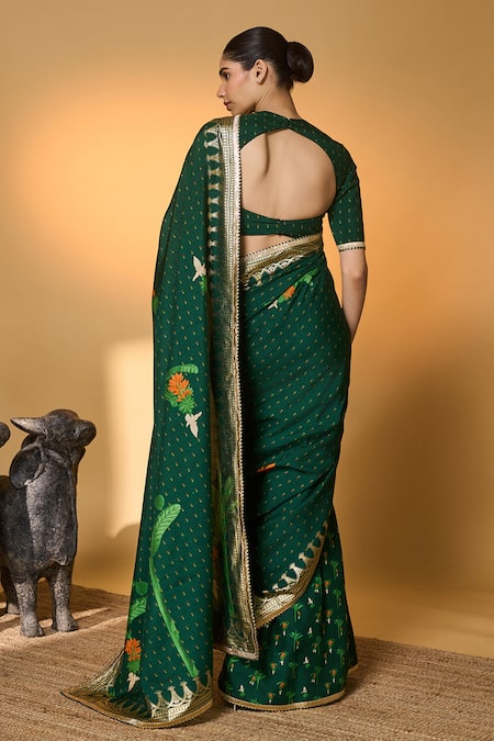 Masaba Trpoical Amber Arches Saree With Unstitched Blouse Piece 