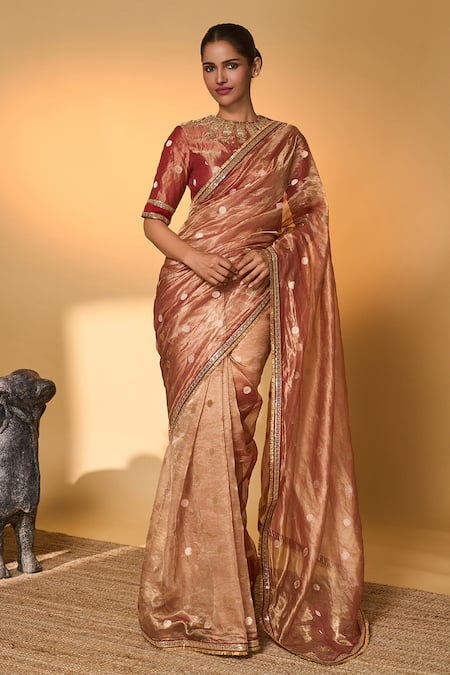 Masaba Polka Tissue Saree With Unstitched Blouse Piece 