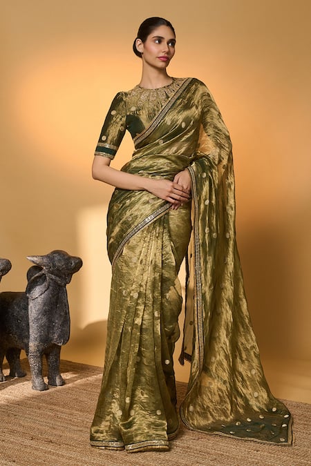 Masaba Polka Tissue Saree With Unstitched Blouse Piece 