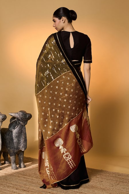Masaba Midnight Amber Saree With Unstitched Blouse Piece 