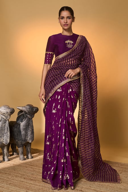 Masaba Moonfield Zari Stripes Saree With Unstitched Blouse Piece 