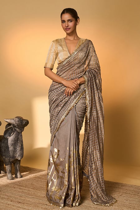 Masaba Moonfield Zari Stripes Saree With Unstitched Blouse Piece 