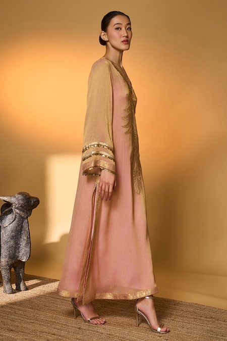 Buy Masaba Pink Silk, Tissue, Crepe Embroidery, Foil Printing Moonfield Kaftan With Slip Online at Aza Fashions Buy_Masaba_Pink Silk, Tissue, Crepe Embroidery, Foil Printing Moonfield Kaftan With Slip _Online_at_Aza_Fashions