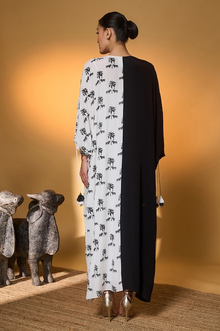 Masaba Black & White Tropical Nandi Kaftan 