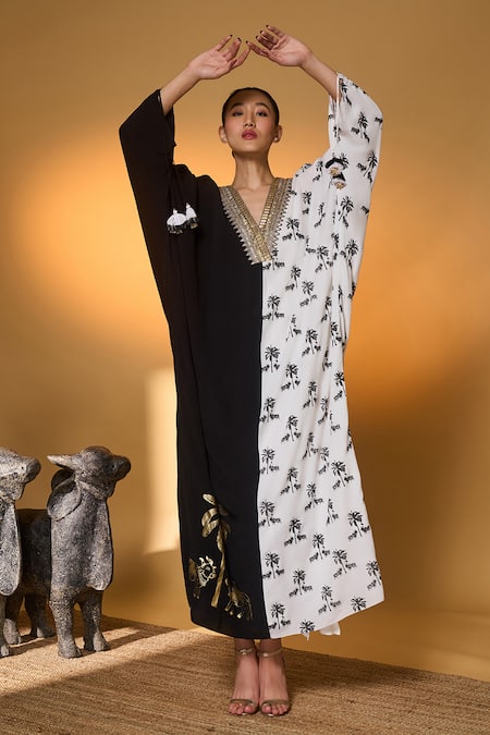 Masaba Black & White Tropical Nandi Kaftan 