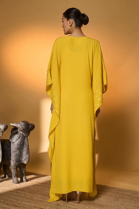 Masaba Yellow Tribal Mask Print Kaftan 