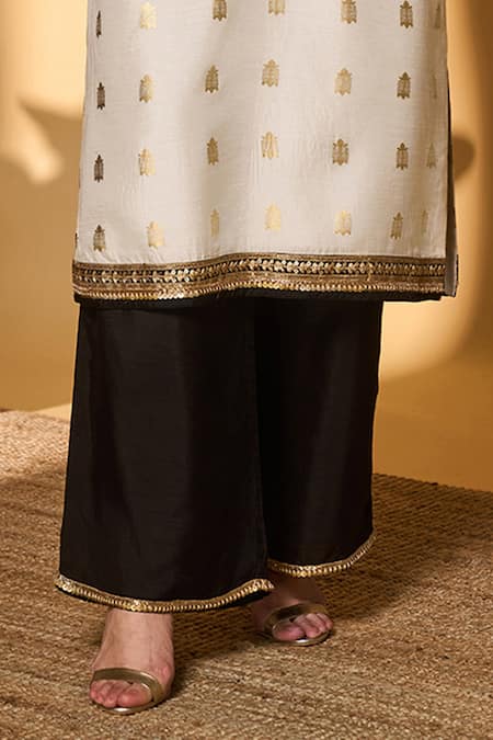 Masaba_Ivory Silk, Organza Embroidery, Sequins, Zari, Turtle Tale Printed Kurta Set _at_Aza_Fashions