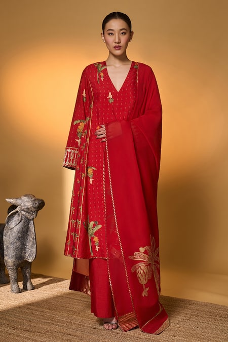 Masaba Red Tropical Printed Anarkali Set 