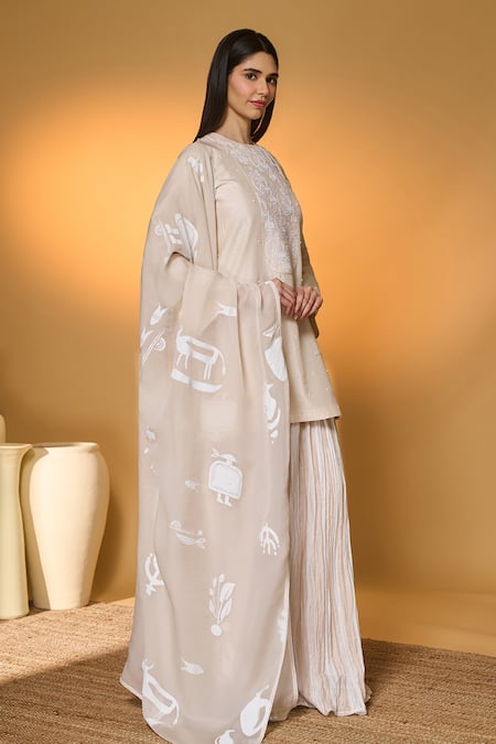 Buy Masaba Ivory Silk, Organza Embroidery, Tassels, Lace Rose Blushing Kurta Sharara Set Online at Aza Fashions Buy_Masaba_Ivory Silk, Organza Embroidery, Tassels, Lace Rose Blushing Kurta Sharara Set _Online_at_Aza_Fashions
